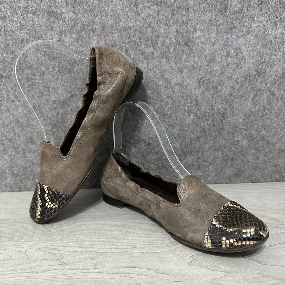 AGL‎ Ballet Flats Women Sz 36 US 6 Brown  Snakeskin Cap Toe Shimmer Loafers